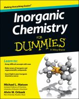 Enlarge cover image for Inorganic chemistry for dummies / by Michael L. Matson and Alvin W. Orbaek.
